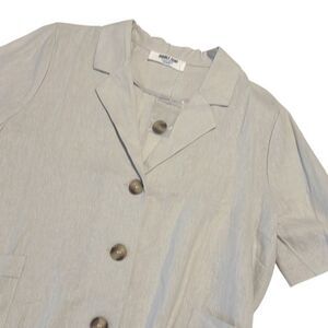 Double Zero Tan Linen Rayon Blend Short Sleeves Button Blouse Top Size M NWOT